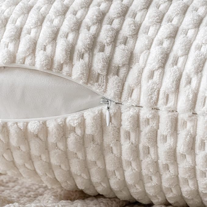 MIULEE Christmas Throw Pillow Covers Soft Corduroy Decorative Set of 2 Boho Striped Pillow Covers Pillowcases Farmhouse Home Decor for Couch Bed Sofa Living Room 16x16 Inch Pure White