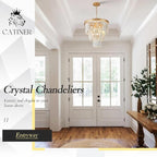 Gold Crystal Chandeliers 16" Modern 6-Light Small Pendant Light Luxury 3 Tiers K9 Crystal Ceiling Pendant Round Light Fixture for Dining Room Entryway Kitchen Bedroom Closet