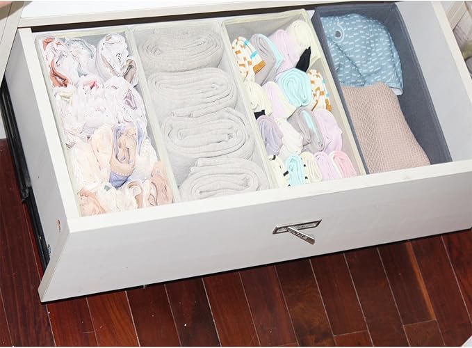 Clothes Drawer Organizer Set of 3 Raw White, 11' Dresser Drawer Dividers for Underwear Socks Undergarments, Small Storage Bins Wardrobe Closet