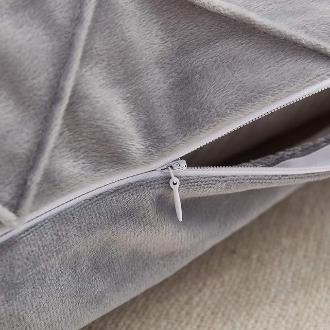 JAUXIO Diamond Pinch Pleated Crystal Velvet Pillowcases 2 Pack Solid Pintuck Throw Cushion Cover for Home Decor Hidden Zipper Closure (Light Grey, King)