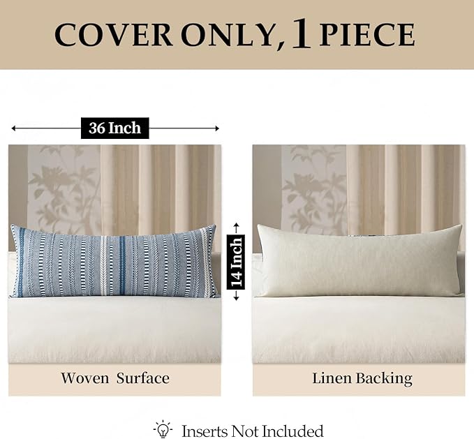 ANRODUO Pack of 1 Boho Throw Pillow Covers 14x36 Inch Farmhouse Decorative Lumbar Couch Pillow Cases Jacquard Cushion Cover Long Accent Pillows of Bed Sofa Bedroom Living Room Home Decor, Navy Blue
