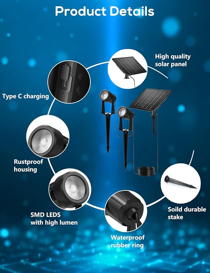 Zyan Solar Landscape Spotlights Outdoor, 3 Separate Panels, Auto On/Off, IP65 Waterproof, 36 LEDs, Long-Lasting Warm White Solar Yard Lights for Garden, Pathway & Trees (12-Pack)
