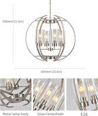 Brushed Nickel Chandelier Globe 24" Dining Room Lighting Fixtures Ceiling Hanging Pendant Lighting with Clear Glass Shades Modern Farmhouse Chandeliers for Foyer Bedroom Kitchen Living E26