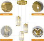 Gold Pendant Lighting Modern Pendant Light, Mini Crystal Chandeliers,Adjustable Pendant Light Fixture for Kitchen Island Dinning Room Corridor Bedroom(Gold 3-Light)