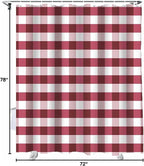 Christmas Shower Curtain, Rustic Burgundy White Buffalo Check Plaid Pattern Shower Curtains Set with Hooks, Farmhouse Waterproof Fabric Bathroom Curtains Decor Home Accessories,72 X 78 Inch Long