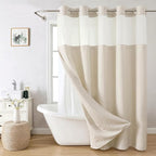Long No Hooks Needed Linen Textured Shower Curtain with Snap-in Fabric Liner Set,Cream Hotel Luxury Decor Shower Curtains for Bathroom,Waterproof & Washable,71Wx80H