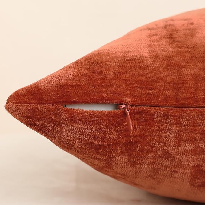 Jeneoo Terracotta Decorative Throw Pillow Covers Soft Chenille Comfy Solid Rust Couch Cushion Cases Decor (Set of 2, 16 x 16 Inches)