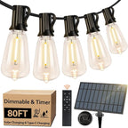 Bosceos Solar Outdoor String Lights Waterproof, 80FT Solar Powered String Lights for Outside with Shatterproof Bulbs, Dimmable ST38 LED Lights String, Patio Hanging Lights for Backyard Garden Party