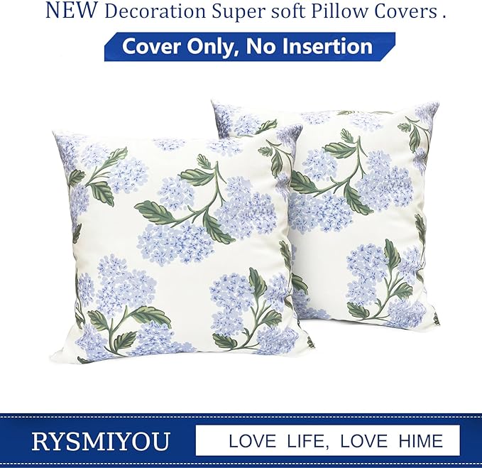 Decorative Throw Pillow Covers Set of 2 White Hydrangea Pillow Covers 20x20 inch Super Soft Short Plush Square Floral Throw Pillows,Farmhouse Outdoor Pillow Covers for Couch Living Room