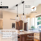 Seeded Glass Pendant Lights Black 10'' Farmhouse Ceiling Pendant Lighting Kitchen Island Large Industrial Oasis Clear Glass Island Hanging Light for Entryway Hallway Breakfast Dining Table