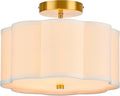 VONLUCE Semi Flush Mount Ceiling Light, 13" Ceiling Light Fixture with Flower-Shaped Fabric Shade, 3-Light Modern Light Fixture for Bedroom Living Room Nursery Hallway, White Shade & Gold Finish