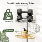 HAMITOR Corner Shower Caddy Tension Pole: 4-Tier Rust-Resistant Adjustable Bathroom Organizer Shelves - 47-121 Inch No-Drill Quick Installation - Space-Saving Storage for Renters Family - Silver Gray