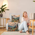 JINYO Watercolor Wildflower Mountain Meadow Pillow Covers 18x18 Set of 2, Pastel Nature Forest Landscape Decorative Throw Pillow Covers for Living Room Bedroom Home, Nature Room Decor