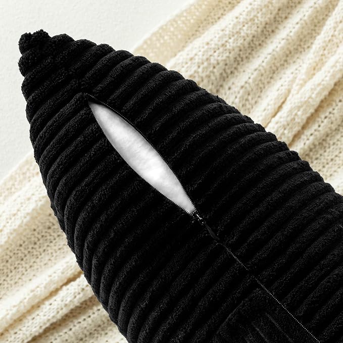 MIULEE Black Corduroy Pillow Covers Pack of 2 Boho Decorative Spliced Throw Pillow Covers Soft Solid Couch Pillowcases Cross Patchwork Textured Cushion Covers for Living Room Bed Sofa 14x22 inch