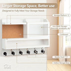 Key Holder for Wall with Mail Organizer,Farmhouse Mail and Key Holder for Wall,Key Hanger with ‌Metal 11 Hooks,Corkboard,and Shelf,Decorative Natural Pine Wood Entryway Organizer,14.6*11.1*3.3”,White