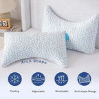 QUTOOL Double Sided Cooling Pillow for Side and Back Sleepers,Adjustable Soft & Firm Shredded Memory Foam Pillows for Neck Pain Relief,Curved Bed Pillows Queen Size Set of 2