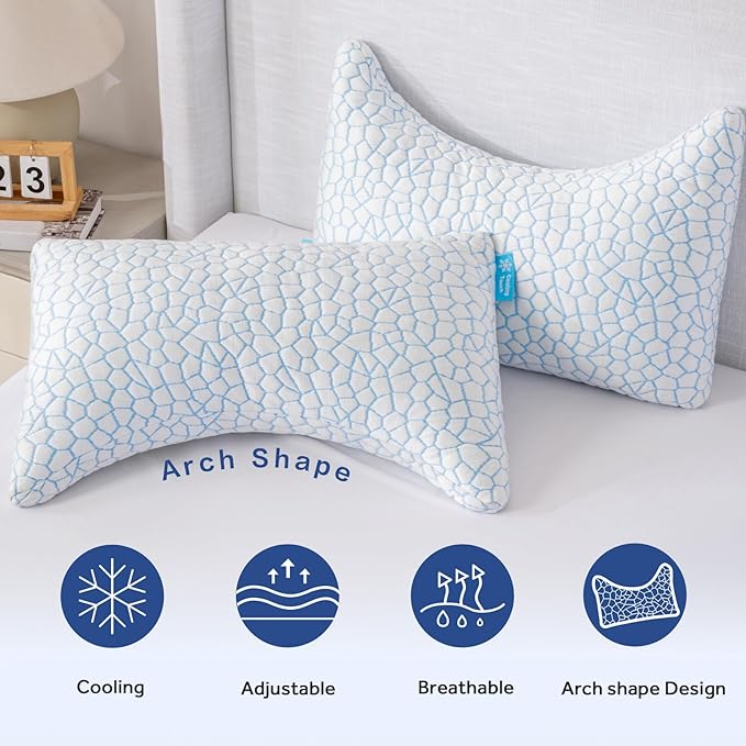 King Cooling Side sleeper pillow for adults,cervical neck support pillow for neck and shoulder pain Relief,Adjustable Shredded Memory Foam Bed Pillow 1 Pack with Additional Foam Fill Included (White)