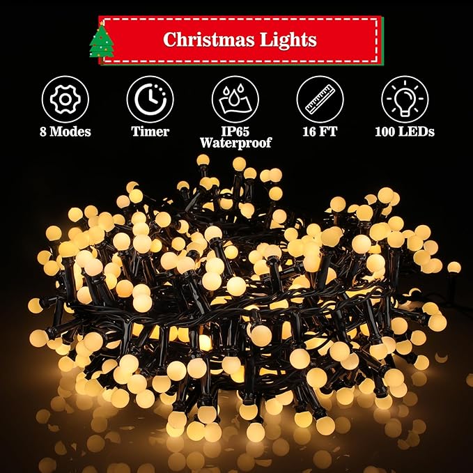 33FT 500LED Mini Globe Lights Plug in,Fairy Lights with Timer and 8 Modes,Christmas Lights for Indoor Outdoor Patio Party Garden Wedding Christmas Tree Decor (Warm White)