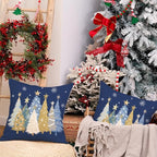 AACORS Christmas Pillow Covers 16X16 Set of 2,Watercolor Christmas Tree Stars Decoration Holiday Farmhouse Winter Pillow Case for Sofa Couch Decor(Blue) AA608-16-2