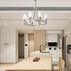 Modern Chandelier Brushed Nickel Finish 8 Lights, Dining Room Lighting Fixtures Hanging Industrial Pendant Lighting for Kitchen Island