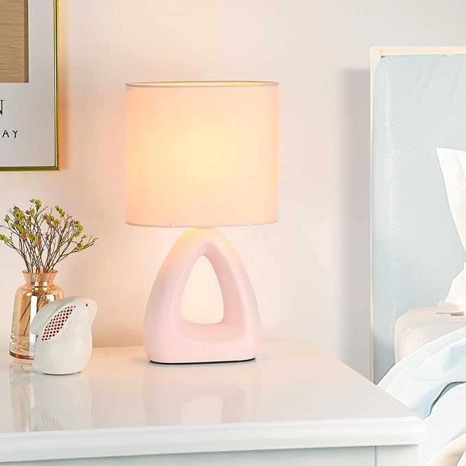 Lampwell LILA Small Table Lamp for Living Room as Bedside Table Lamp for Bedroom,Modern Ceramic Table Lamp,Kids Table Lamp,Night Table Lamp,6.7×3.94×H11.8IN,Bulb Excluded,Light Pink Table Lamp