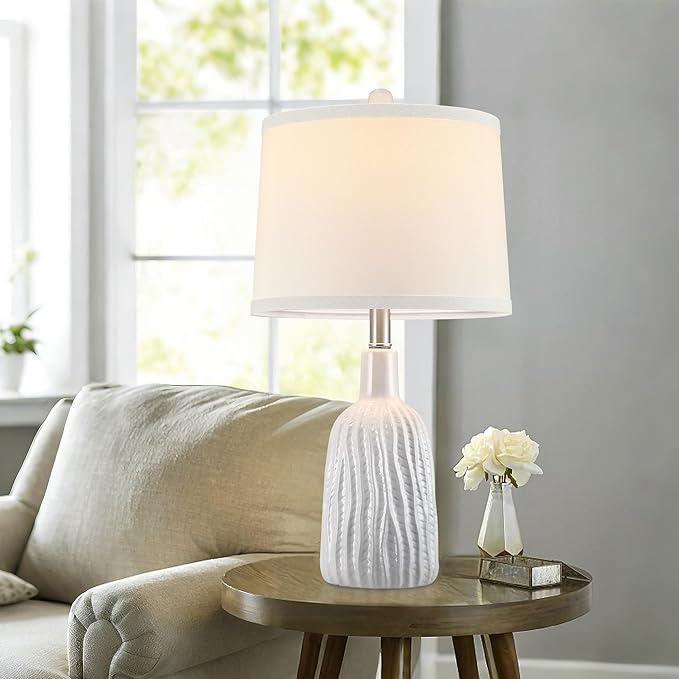 GRUENLICH Ceramic Table Lamp Set of 2 for Nightstand, 22.5" Modern White Bedside Lamp with 3 Adjustable Color Temperature, Bedroom Light for Living Room Desk End Table Office (2 LED Bulbs Included)