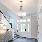 6-Light Brushed Nickel Chandelier 19.7" Modern Drum Chandeliers for Dining Room Light Fixture with White Fabric Shade Large Pendant Lighting for Kitchen Island Living Room Bedroom Foyer Over Table,E12