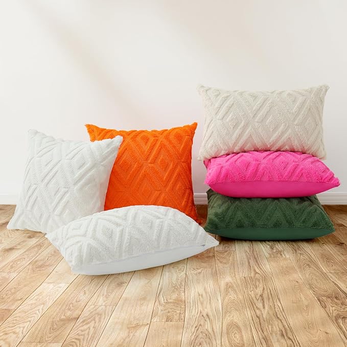 Pallene Christmas Forest Elf Throw Pillow Covers 22x22 Set of 2, Soft Plush Faux Fur Decorative Couch Pillow Covers for Sofa Bed Living Room Pillow Cases with 3D Diamond Pattern
