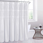 Elegant Ruffle White Shower Curtain 72" x 72", Ruched Microfiber Vintage Rustic Bath Curtain for Bathroom, Boho Farmhouse Bathroom Decor, Durable and Fade Resistant (LQ-38)