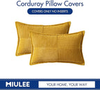 MIULEE Decorative Lumbar Throw Pillow Covers for Couch Bed Livingroom 12x20 Inch Set of 2 Fall Mustard Yellow Boho Accent Throw Pllows Broadside Striped Patchwork Soft Corduroy Pillowcases