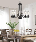 Contemporary 5 Light Glass Chandelier Black Traditional Chandeliers Kitchen Dining Room Lighting Fixtures Hanging Pendant Light Industrial Flush Mount Ceiling Light
