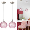 Brushed Nickel Pendant Lights Kitchen Island, Globe Pendant Light Fixtures with 8 Inch Clear Glass Shade, Modern Hanging Light Fixtures for Kitchen, Bedroom (2 Pack - Pink Glass Pendant Light)