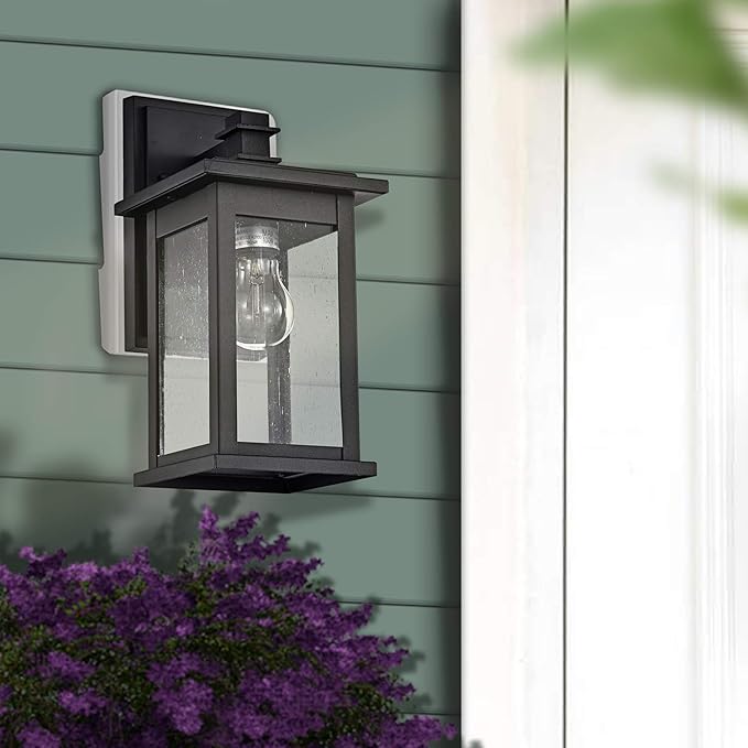 MICSIU Black Outdoor Wall Lantern Light Fixture, 12 Inch Glass Exterior Sconce Light Fixture, Clear Seedy Outdoor Lights for House, Porch, Garage, Garden