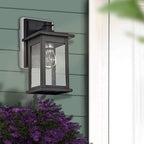 MICSIU Black Outdoor Wall Lantern Light Fixture, 12 Inch Glass Exterior Sconce Light Fixture, Clear Seedy Outdoor Lights for House, Porch, Garage, Garden