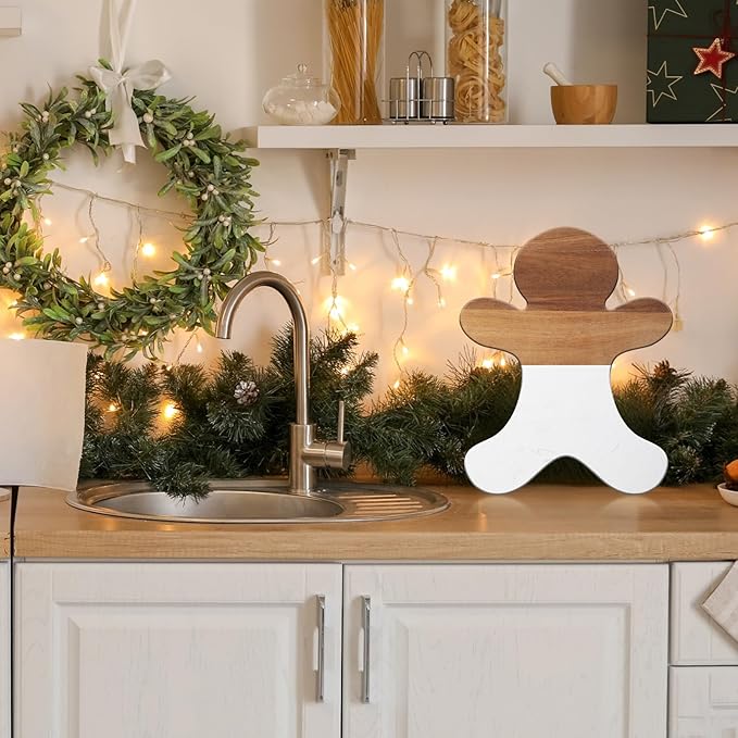 Christmas Gingerbread Man Marble Cheese Board Charcuterie Cutting Tray Marble Serving Decorative for Decoration Charcuterie Kitchen