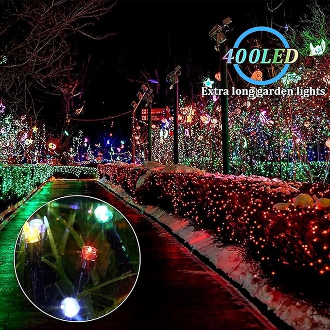 4Pack Solar String Lights for Outside, 400 LED Solar Christmas Lights Outdoor Waterproof with 8 Modes Solar Fairy Lights for Xmas Tree Party Wedding Garden Fence Decorations (Multicolor)