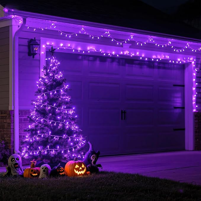 600 LED Purple Halloween Lights Indoor Outdoor, 197FT Halloween String Lights Waterproof 8 Modes Plug in Purple String Lights for Christmas Tree Bedroom Party Home Thanksgiving Decorations