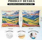 JINYO Watercolor Wildflower Mountain Scenery Pillow Covers 18x18 Set of 2, Maximalist Vibrant Nature Landscape Decorative Pillow Covers for Living Room Bedroom Home, Nature Room Decor