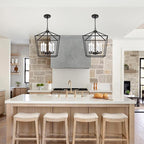 MELUCEE Vintage Lantern Pendant Light 6 Light Industrial Cage Chandelier with E12 White Candle-shaped Base Oil Rubbed Bronze Rustic Geometric Hanging Light Fixture for Kitchen Island Foyer Dining Room