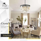 Black Crystal Chandeliers, 20” Modern Chandeliers for Dining Room 3 Tiers 7 Lights Luxury K9 Crystal Ceiling Pendant Round Light Fixture for Foyer Kitchen Bedroom Closet