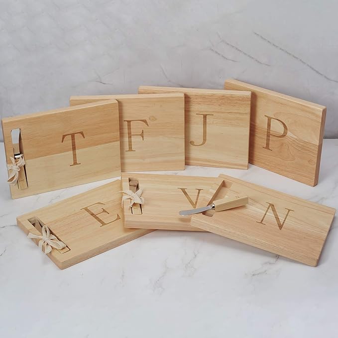 Miicol Wood Charcuterie Board, Monogram Cheese Board 10 Inch, Personalized Initial Cutting Board with Spreader, Unique Housewarming Gift, Ideal for Kitchen, Home, Letter N