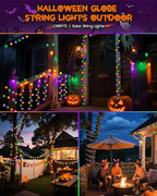 2-Pack 100 LED Purple Orange and Green Solar Halloween Lights Outdoor - 64FT Crystal Globe Waterproof Solar String Lights with 8 Lighting Modes for Halloween Decorations, Garden, Patio, Party, Porch
