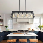 HuixuTe 5-Light Farmhouse Pendant Light for Dining Room, Rustic Kitchen Island Lighting, Adjustable Height Chandeliers for Kitchen, Dining Room Table Black