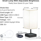 hansang Table Lamp, Touch Bedside Lamps 3 Way Dimmable, USB A&C Charging Port, Small Lamp for Bedroom, Reading Room, 5000K LED Bulb Included