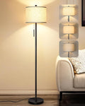Floor Lamp for Living Room, 63in Black Standing Lamp, 3-Way Dimmable Floor Lamp for Bedroom, Tall Lamp with White Linen Shade for Office