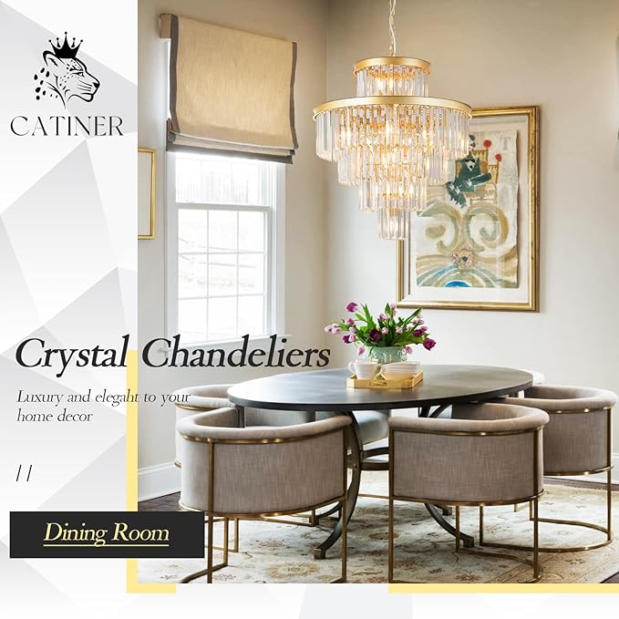 Modern Gold Crystal Chandelier 15 Lights 24" Round Light Fixture Luxury 5-Tier K9 Crystals Chandelier Contemporary Pendant Lighting for Dinning Room Living Room Foyer Kitchen