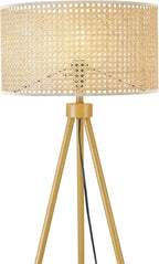 GLOBE Electric 65914 60" Floor Lamp, Faux Wood Tripod Base, Rattan Shade, On/Off Rotary Switch on Socket