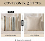 ANRODUO Pack of 2 Boho Decorative Throw Pillow Covers 18x18 Farmhouse Cushion Case Striped Chenille Pillow Cases Square Pillow Covers Accent Neutral Pillowcase for Sofa Couch Bed, Light Blue Stripe