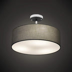 SomSom Ceiling Light, Semi-Flush Mount Modern Fabric Pendant Light Shade, Large Grey Drum Lampshade, Round Pendant Lamp, Lamps for bedrooms, Flush Chrome Matt, 3 Bulbs