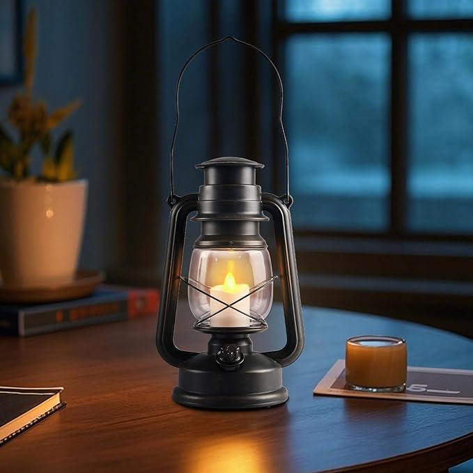LED Vintage Lantern with Moving Flame Candle,Suitable for Home and Outdoor Usage,Antiqued Hanging Lantern,Battery Powered,6/18 Timer,2PK Bronze